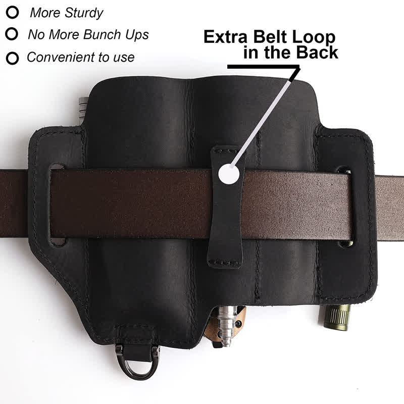 Multifunctional EDC Tools Organizer Leather Belt Bag