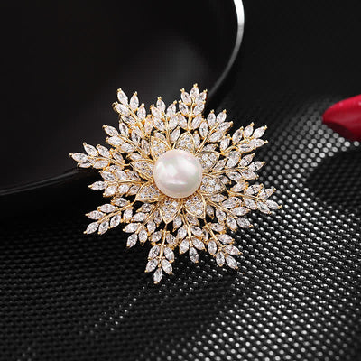 Women's Snowflake Pearl Flower Brooch