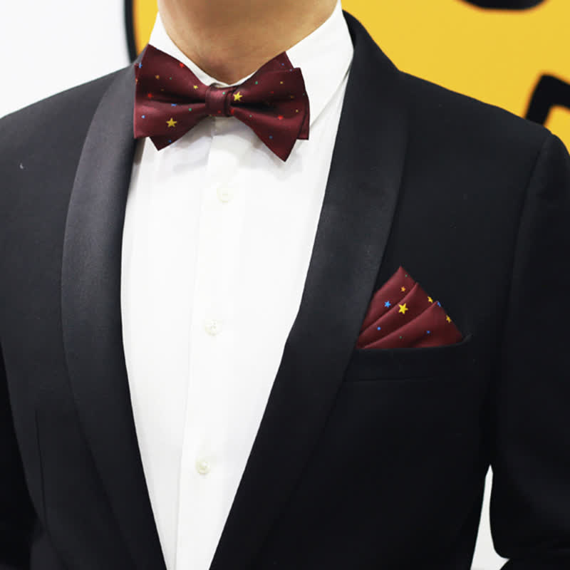 Men's Burgundy Colorful Twinkle Stars Bow Tie