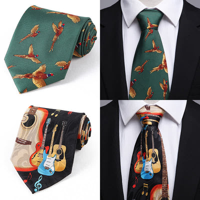 Men's Creative Music Score Cartoon Motif Country Necktie