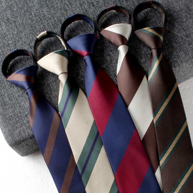 Men's Color Block Zipper Tie Wide Striped Necktie