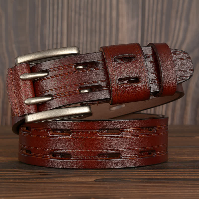 Men's Casual Double Prong Trouser Leather Belt