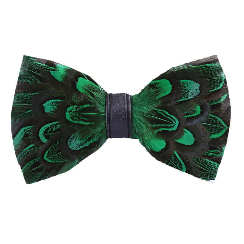 ForestGreen & Black Peacock Feather Bow Tie with Lapel Pin