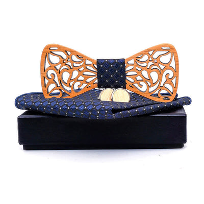 3Pcs Men's Vintage Hollow Wooden Bow Tie Set