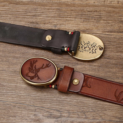 Men's Laser Engraving Deer Pattern Leather Belt