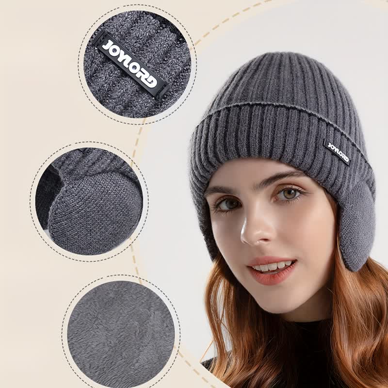 Unisex Solid Color Earflap Elastic Thickened Knit Hat