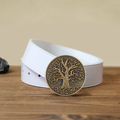 Men's DIY Tree of Life Round Buckle Leather Belt