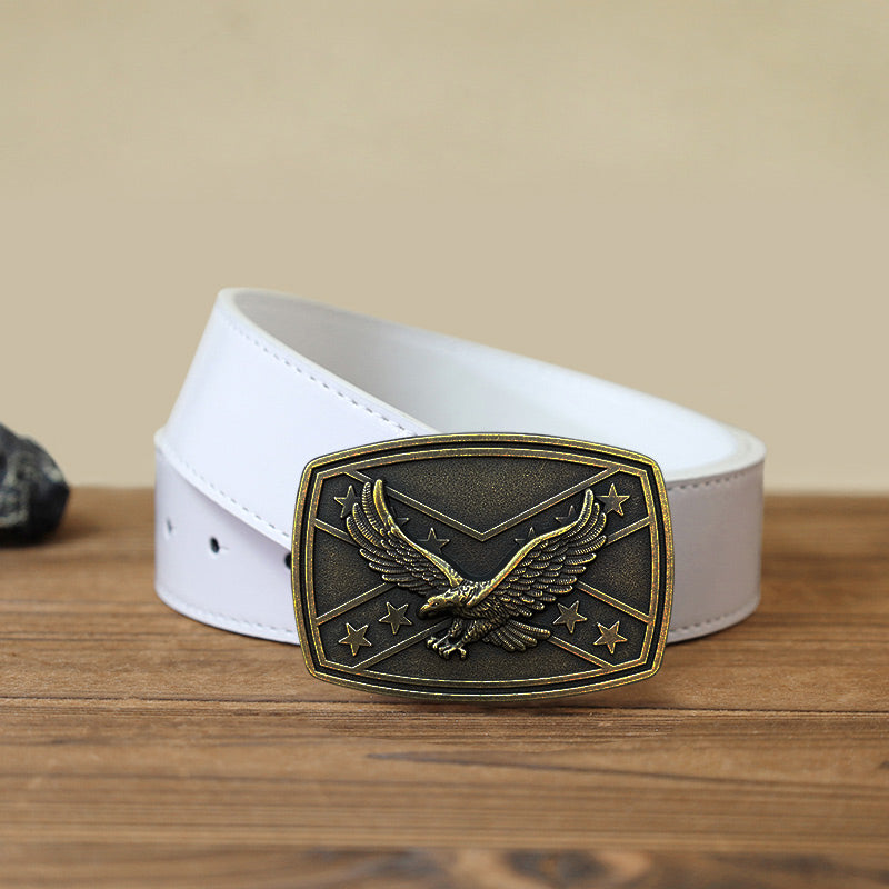 Men's DIY Eagle Flag Pattern Buckle Leather Belt