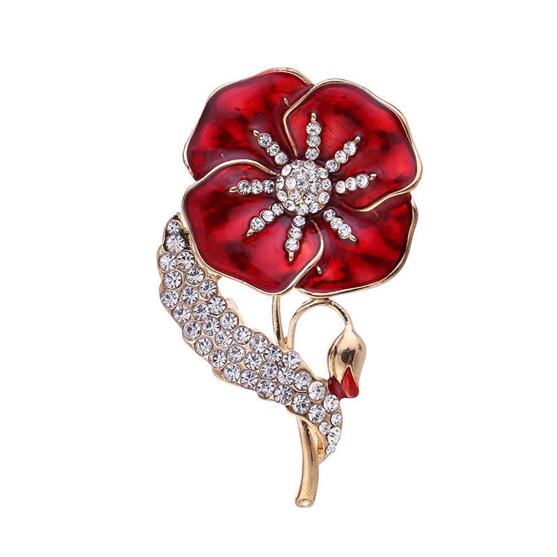 Unisex Rhinestone Poppy Memorial Day Brooch