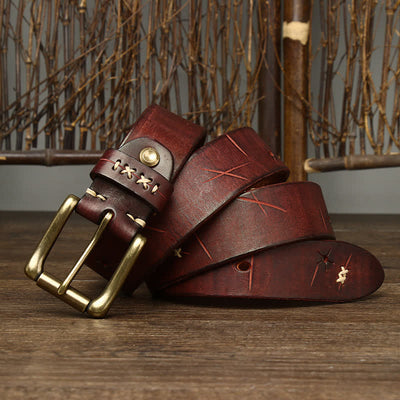 Men's Vintage Fancy Carving Leather Belt