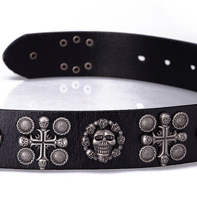 Heavy Metal Rivet Skull Cross Pattern Leather Belt
