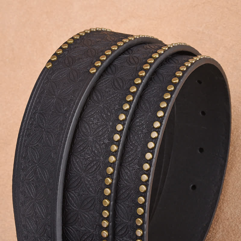 Men's Bull Head Rivet Embossed Leather Belt