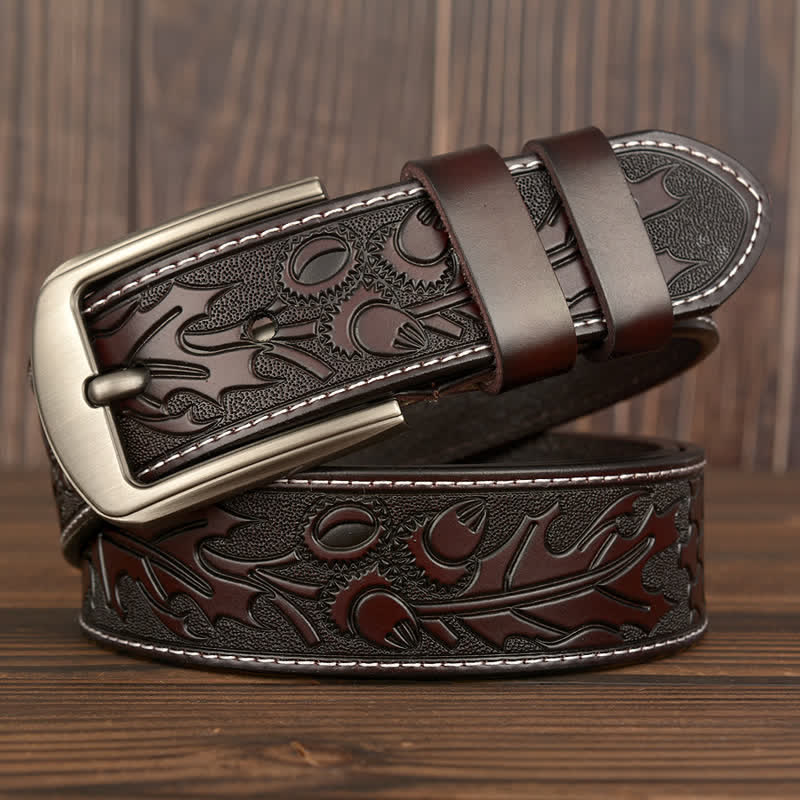 Men's Floral Embossed Pattern Leather Belt