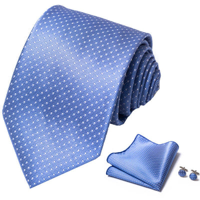 3Pcs Men's SkyBlue & White Dots Necktie Set