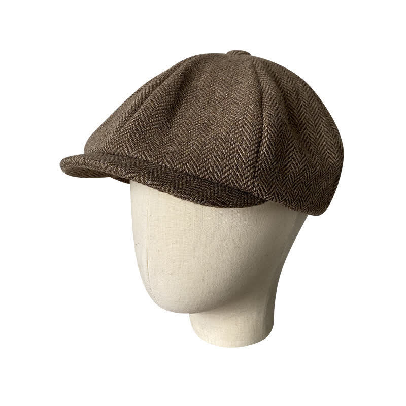 Coffee Fine Herringbone Octagon Beret Cap