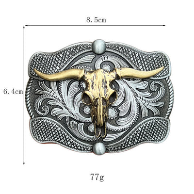 Men's DIY Texas Longhorn Bull Buckle Leather Belt