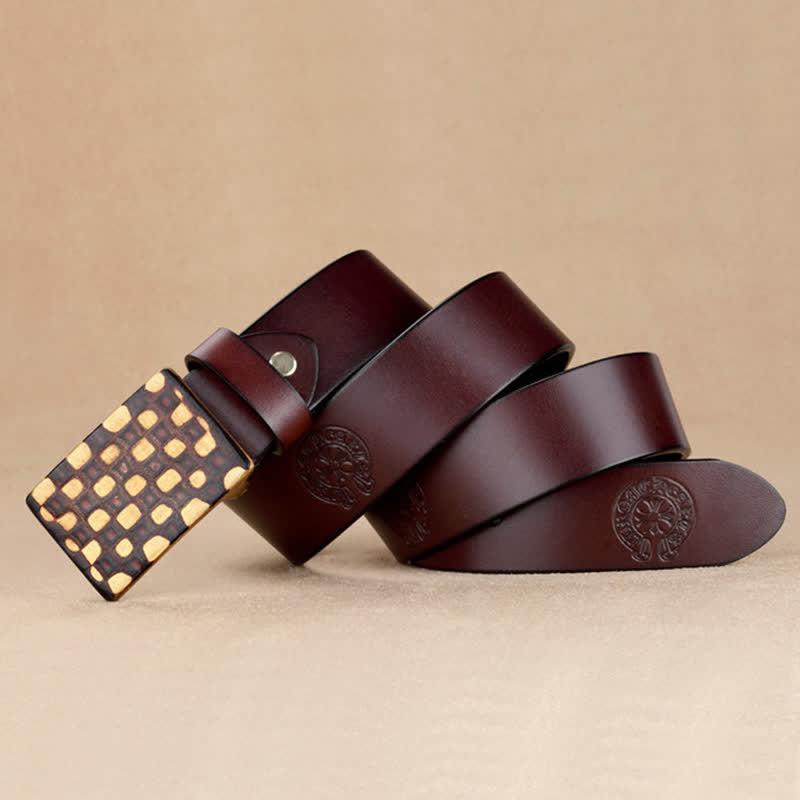 Men's Geometric Checkered Style Leather Belt