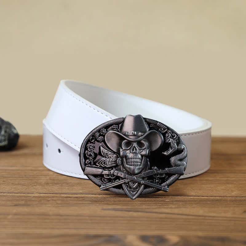 Men's DIY Skull With Cross Guns Buckle Leather Belt