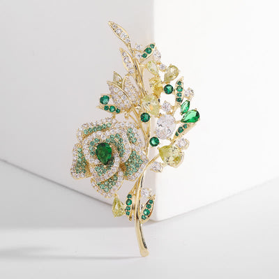 Women's Rose Flower Bouquet Zircon Brooch