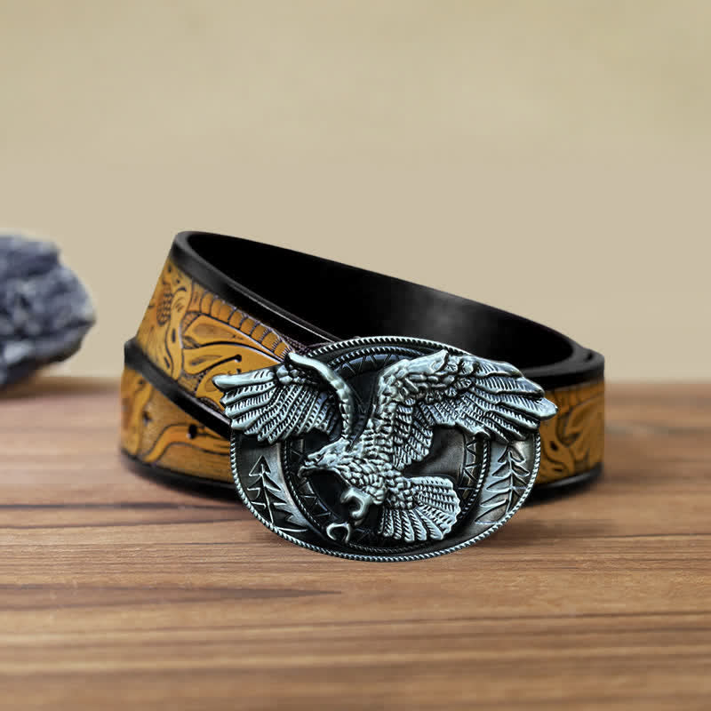 Men's DIY Flying Bald Eagle Buckle Leather Belt