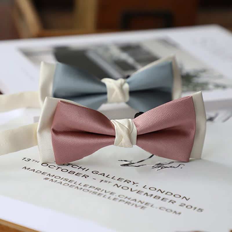 Men's Macaron Color & White Double-layer Bow Tie