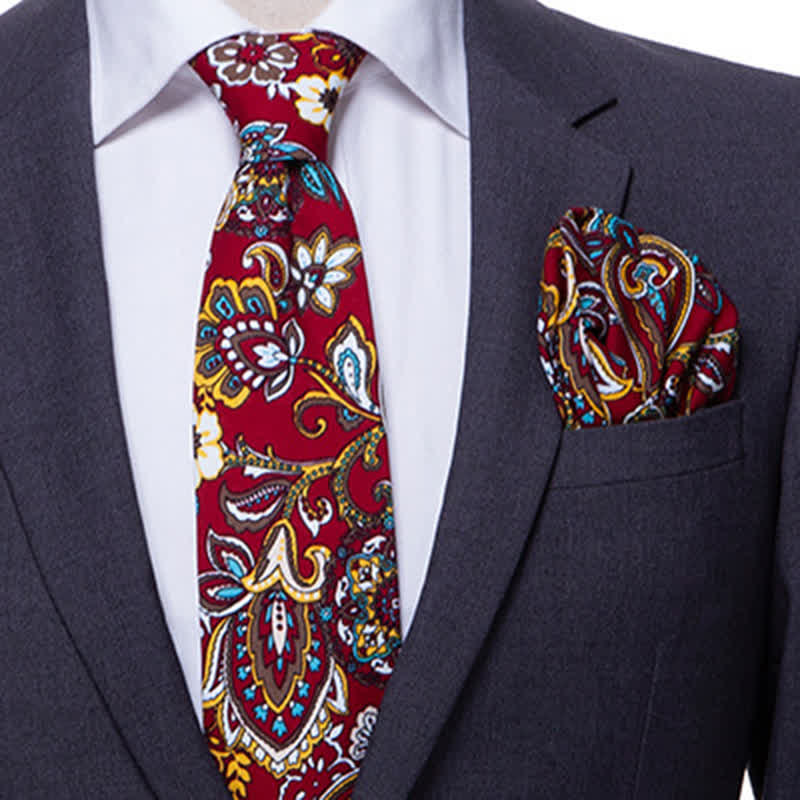 2Pcs Men's Paisley Floral Necktie Set
