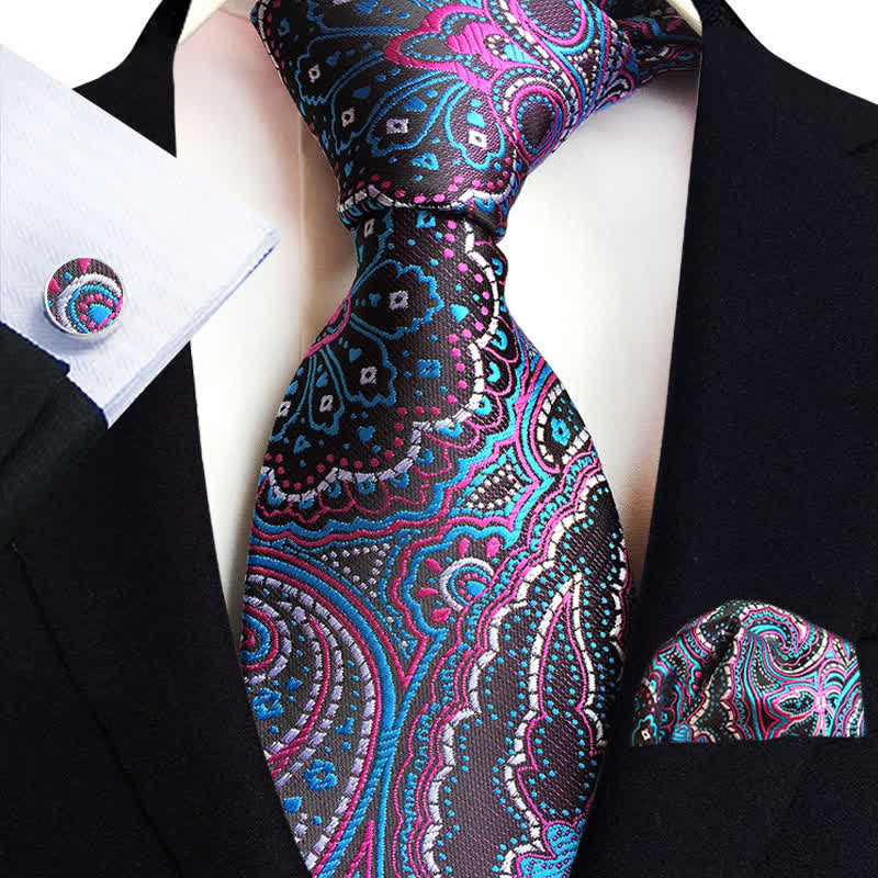 3Pcs Men's Classic Paisley Floral Necktie Set