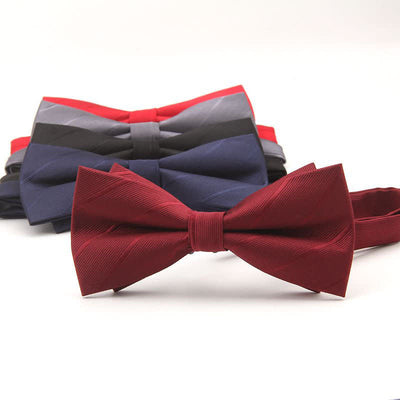 Men's Double-layer Plain Striped Bow Tie