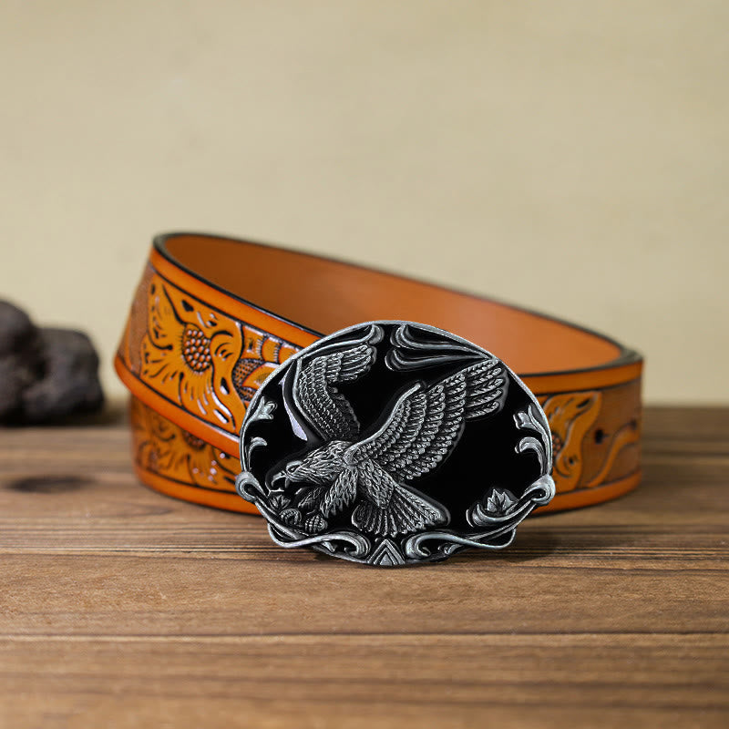 Men's DIY Spreading Wings Eagle Freedom Buckle Leather Belt