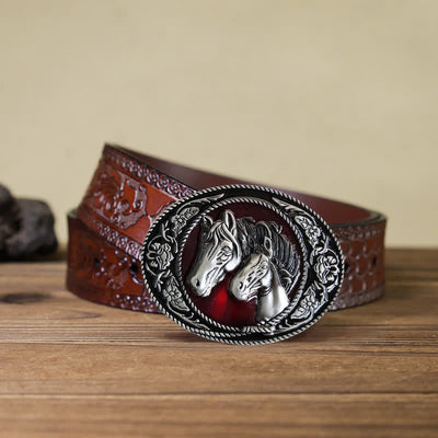 Men's DIY Horse And Colt Enameled Buckle Leather Belt