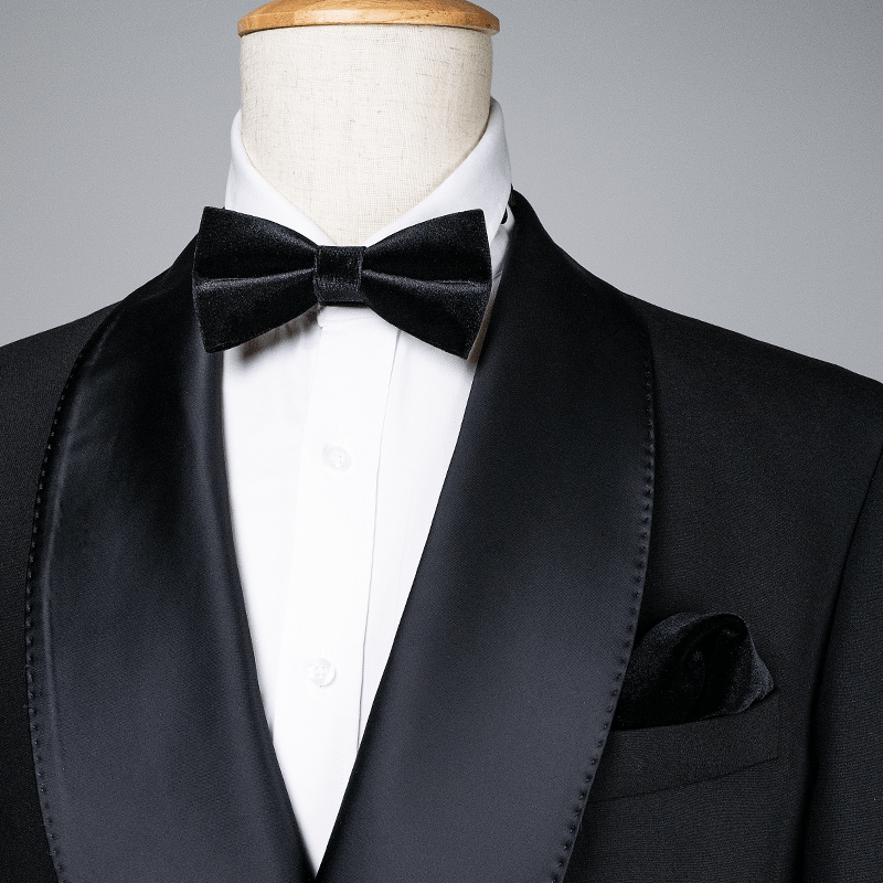 Men's Obsidian Black Solid Color Velvet Bow Tie