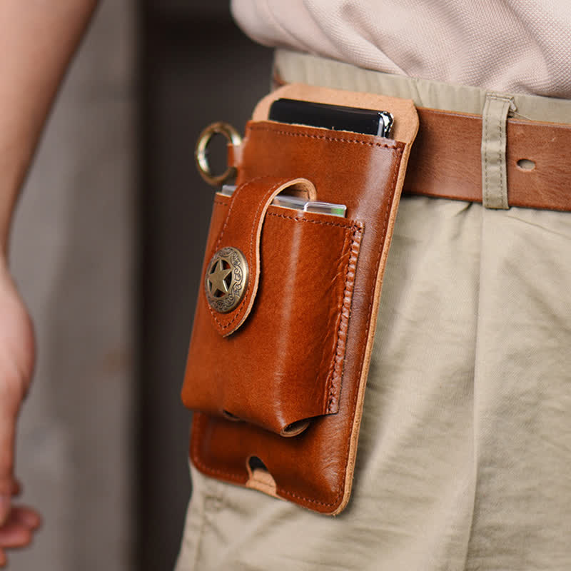 Star Magnetic Suction Leather Phone Belt Bag