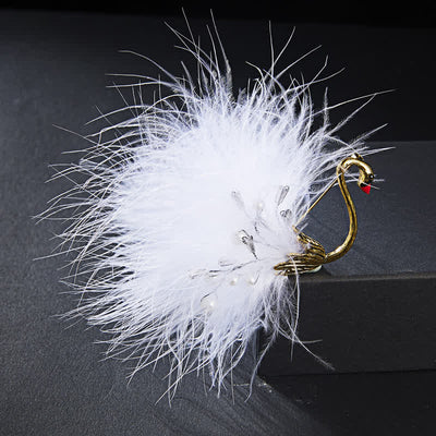 Women's Black / White Swan Plush Feather Brooch