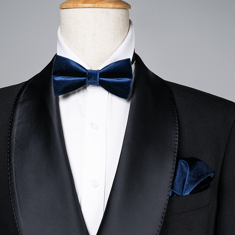 Men's Navy Blue Solid Color Velvet Bow Tie