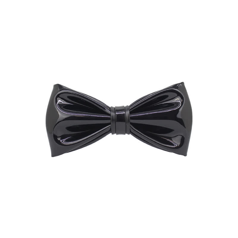 Men's Bright Jet Black Leather Bow Tie