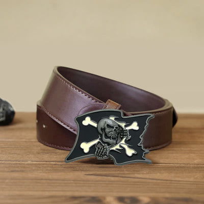 Men's DIY Jolly Roger Skull Flag Buckle Leather Belt