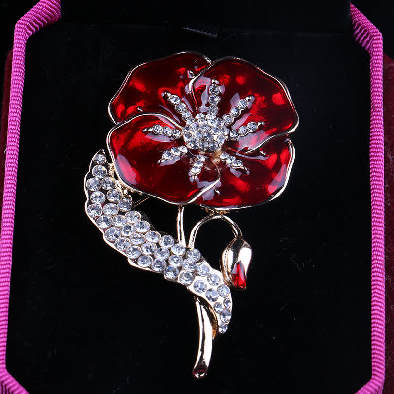 Unisex Rhinestone Poppy Memorial Day Brooch