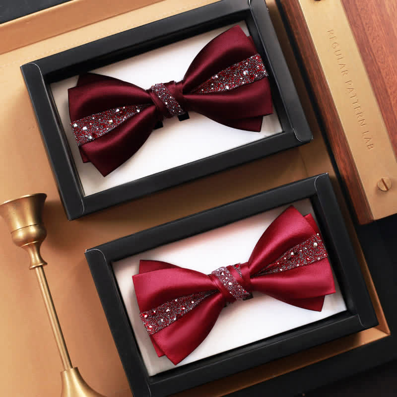 Men's Color of Red Rhinestone Bow Tie Pocket Square