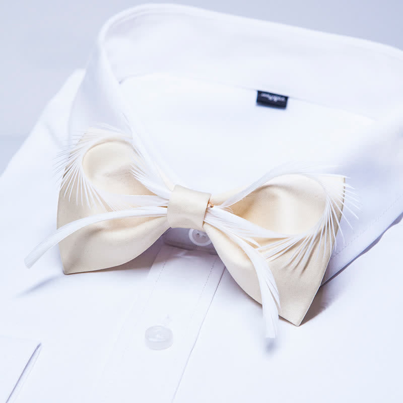 Men's Champagne Feather Bow Knot Bow Tie