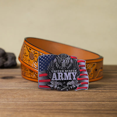 Men's DIY United States Army Buckle Leather Belt
