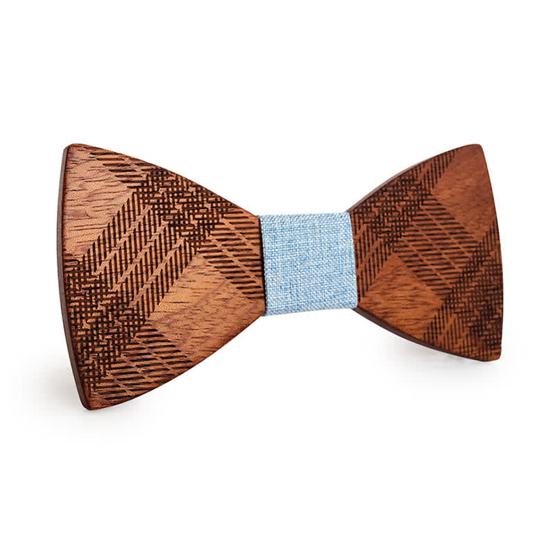 Men's Star Checker Pattern Wooden Bow Tie