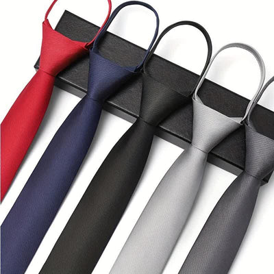 Men's Solid Color Zipper Tie Adjustable Necktie