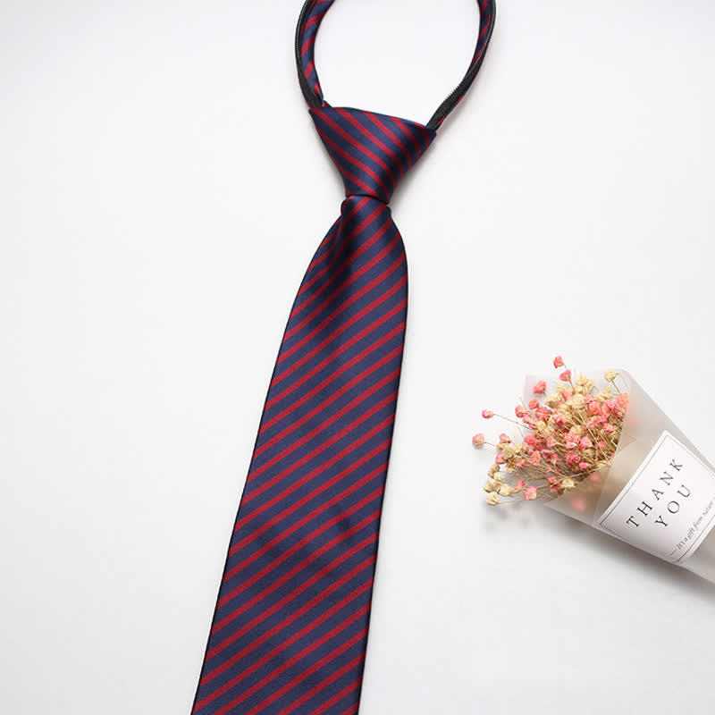 Men's Preppy Zipper Tie Thin Striped Necktie