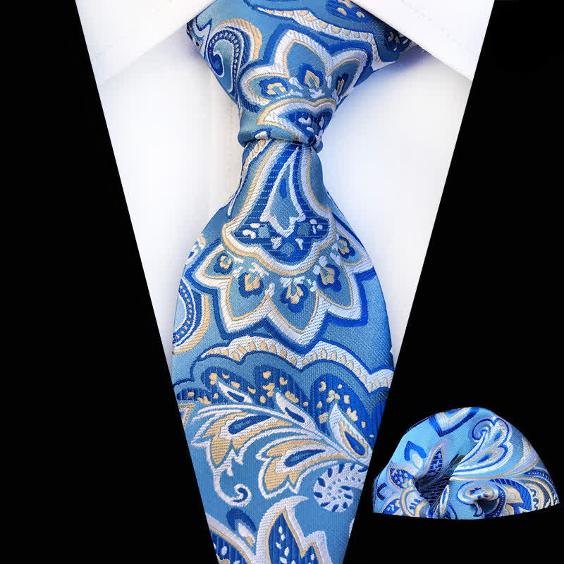 2Pcs Blue Men's Ocean Paisley Cravat Necktie Set