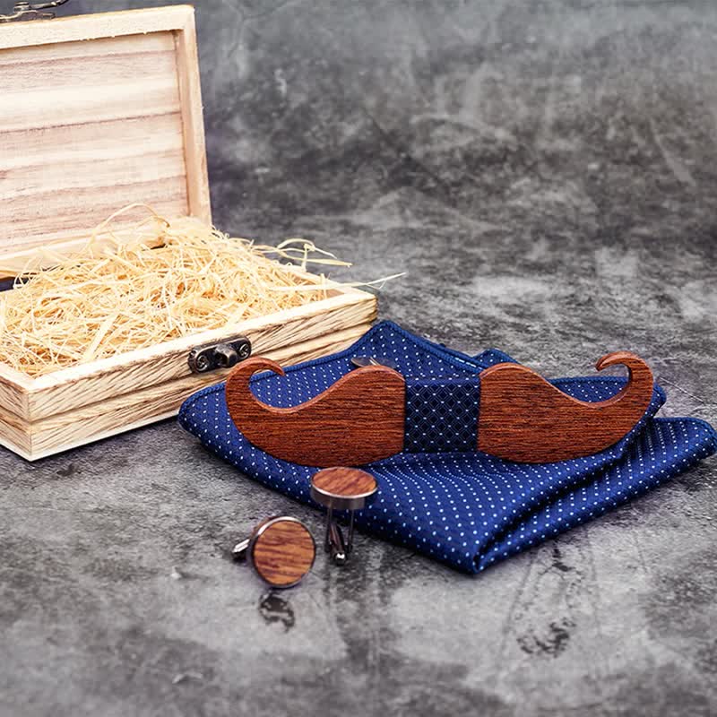 3Pcs Men's Gentleman Moustache Wooden Bow Tie Set