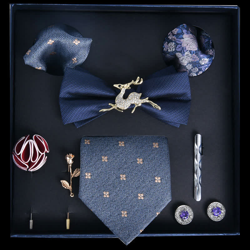 8Pcs SteelBlue Luxury Noble Print Bow Ties Gift Box