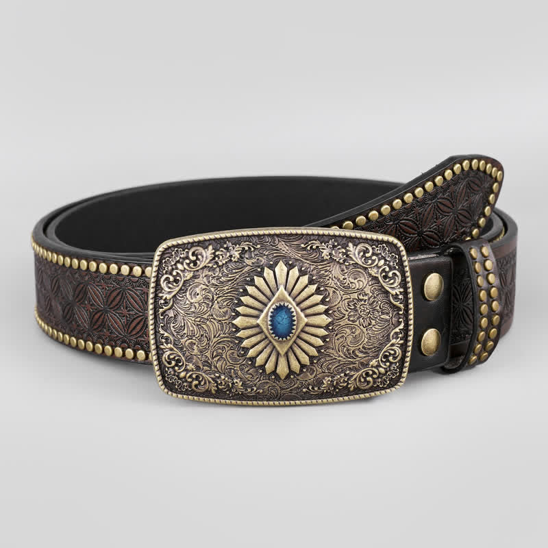 Men's Retro Flower Engraved Leather Belt
