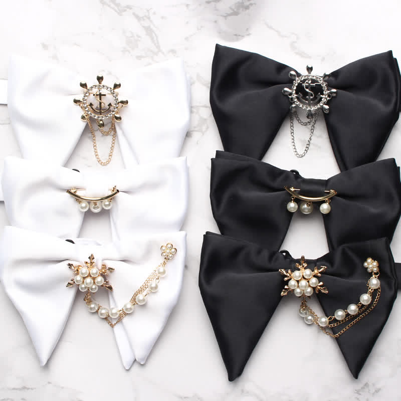 Men's Black White Oversized Pointed Bow Tie