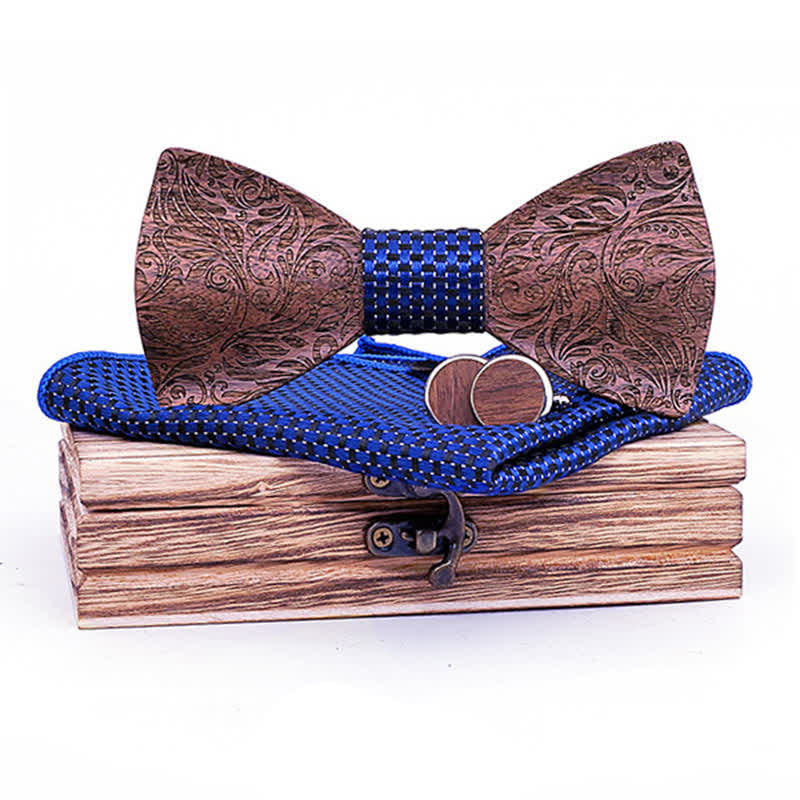 3Pcs Men's Black Walnut Paisley Wooden Bow Tie Set