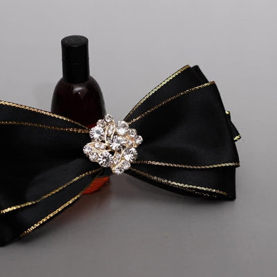 Men's Rhinestone Flower Golden Edge Bow Tie